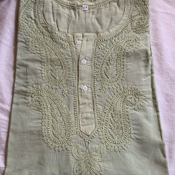 Tunic Kurta Woman’s Top Long Sleeve Hand Embroidered 100% Cotton Paisley Design - Picture 2 of 8
